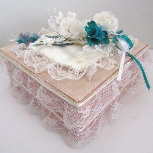 Vintage Ornate Hand Decorated Gift Box with Floral & Lace Accent 7" x 7" Inch